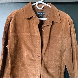 Vintage Oversized Suede Leather Longline Spring Jacket - Brown Button-up